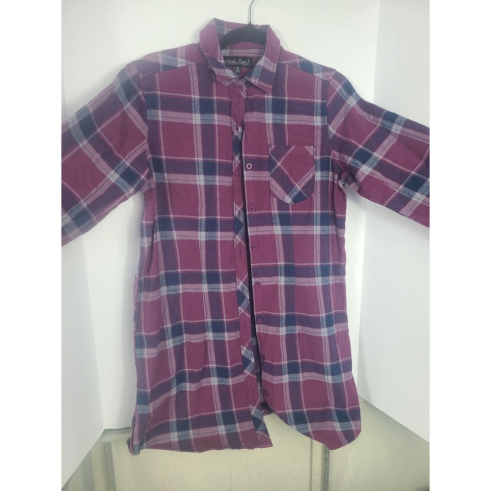 North River Outfitters Women's‎ Plaid Button Up Shirt Medium Burgundy Flannel